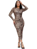 Leopard Print Tunic Bodycon Maxi Pencil Dresses Loveclb