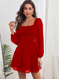 Long Lantern Sleeve Flowy Mini Dresses Loveclb