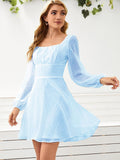 Long Lantern Sleeve Flowy Mini Dresses Loveclb