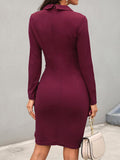 Long Sleeve Bodycon Peplum Midi Dresses Loveclb