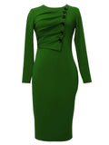 Long Sleeve Button Ruched Midi Dresses Loveclb