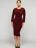 Long Sleeve Button Ruched Midi Dresses Loveclb