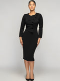 Long Sleeve Button Ruched Midi Dresses Loveclb