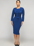 Long Sleeve Button Ruched Midi Dresses Loveclb