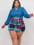 Long Sleeve Crop Top & Short Pantskirt Loveclb