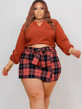 Long Sleeve Crop Top & Short Pantskirt Loveclb