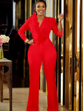 Long Sleeve Flare Bottoms Bodycon Jumpsuits Loveclb