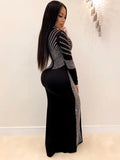 Long Sleeve Hot Drilling Sequins High Split Maxi Dresses Loveclb