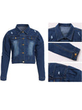 Long Sleeve Lapel Collar Button Down Denim Jacket Loveclb