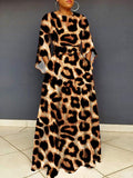 Long Sleeve Leopard Bodycon Maxi Dresses Loveclb