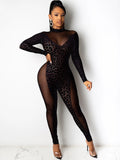 Long Sleeve Mesh Leopard Print Club Jumpsuit Loveclb