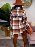 Long Sleeve Plaid Print Tassel Shirts Loveclb