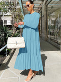 Long Sleeve Solid Ruffle Swing Maxi Dresses Loveclb