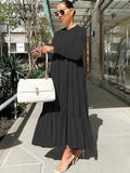 Long Sleeve Solid Ruffle Swing Maxi Dresses Loveclb