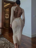 Long Sleeve Tassel Backless Maxi Dresses Loveclb