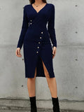 Long Sleeves Button Split Midi Dresses Loveclb