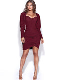 Long Sleeves Ruched Asymmetrical Hem Mini Dresses Loveclb