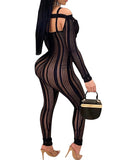 Mesh Cut Out Criss Cross Bodycon Jumpsuits Loveclb