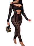 Mesh Cut Out Criss Cross Bodycon Jumpsuits Loveclb