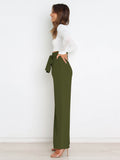 Solid Color With Belt Wide Leg Long Pants