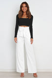 Solid Color With Belt Wide Leg Long Pants