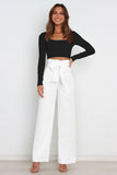 Solid Color With Belt Wide Leg Long Pants