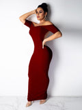 Off Shoulder Backless Rib Sheath Bodycon Maxi Dresses Loveclb