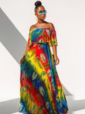 Off Shoulder Colorful Ombre Pleated Maxi Dresses Loveclb