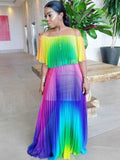 Off Shoulder Colorful Ombre Pleated Maxi Dresses Loveclb