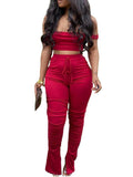 Off Shoulder Crop Tops & Split Bodycon Pants Loveclb