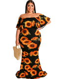 Off Shoulder Floral Print Bodycon Maxi Dresses Loveclb