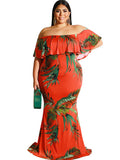 Off Shoulder Floral Print Bodycon Maxi Dresses Loveclb