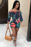 Off Shoulder Floral Rainbow Short Jumpsuits