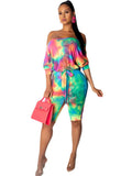 Off Shoulder Tie Dye Short Jumpsuits