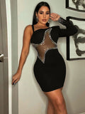 One Shouder Rhinestone Bodycon Mini Dresses Loveclb