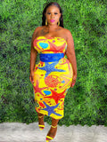 Plus Size 2 Piece Strapless Tube Dresses + Open Front Cardigan Loveclb