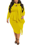 Plus Size Bow Neck Ruffled Midi Dresses Loveclb