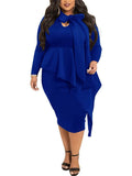 Plus Size Bow Neck Ruffled Midi Dresses Loveclb