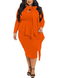 Plus Size Bow Neck Ruffled Midi Dresses Loveclb