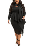 Plus Size Bow Neck Ruffled Midi Dresses Loveclb