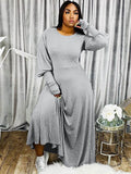 Plus Size Casual Puff Sleeve Maxi Dresses Loveclb