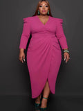 Plus Size Long Sleeve Asymmetrical Midi Dresses Loveclb