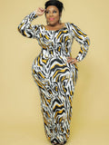 Plus Size Long Sleeve Leopard Print Maxi Dresses Loveclb