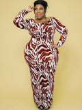 Plus Size Long Sleeve Leopard Print Maxi Dresses Loveclb