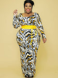 Plus Size Long Sleeve Leopard Print Maxi Dresses Loveclb