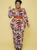 Plus Size Long Sleeve Leopard Print Maxi Dresses Loveclb