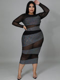 Plus Size  Long Sleeve Skinny Midi Dress