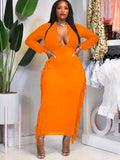 Plus Size Long Sleeve Tassel Maxi Dress Loveclb