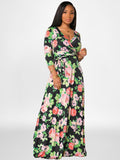 Plus Size Long Sleeves Floral Print Maxi Dresses Loveclb
