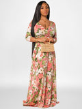 Plus Size Long Sleeves Floral Print Maxi Dresses Loveclb